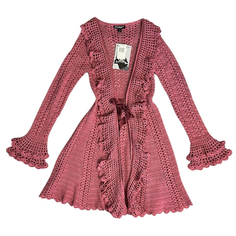 NWT Vintage Betsey Johnson Crochet Ribbon Bell Sleeve Duster Cardigan